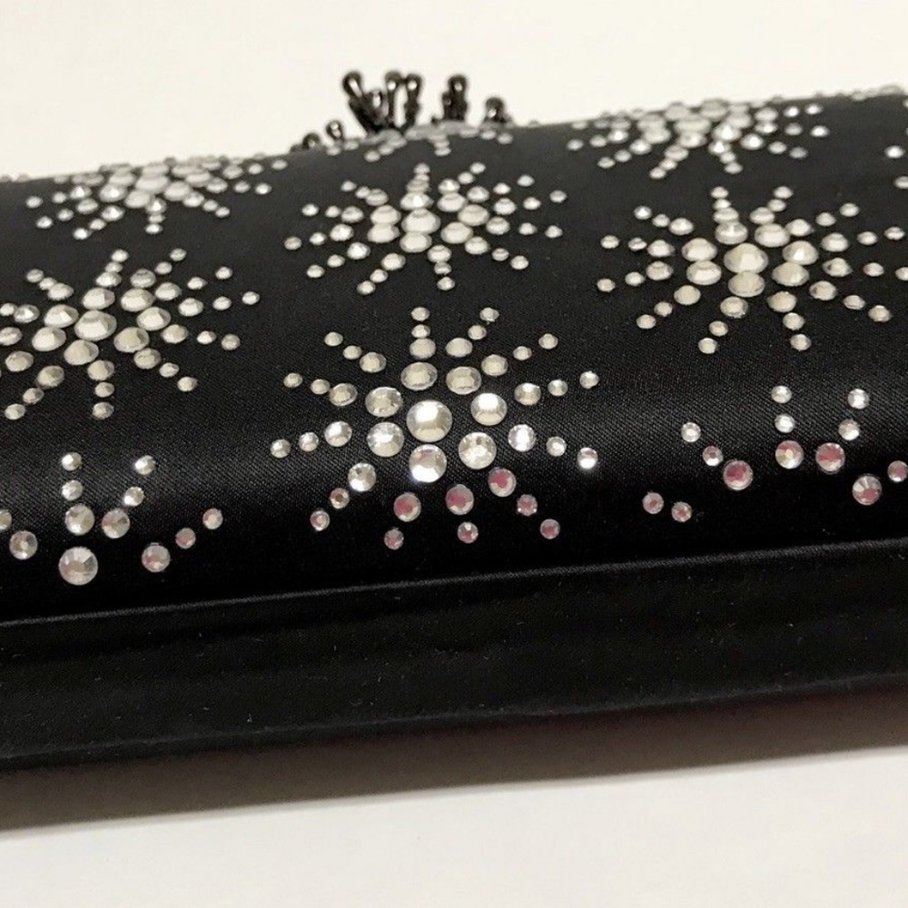Satin Evening Bag Hard Shell Sparkling Stones and Chain Strap - Picture 6 of 10